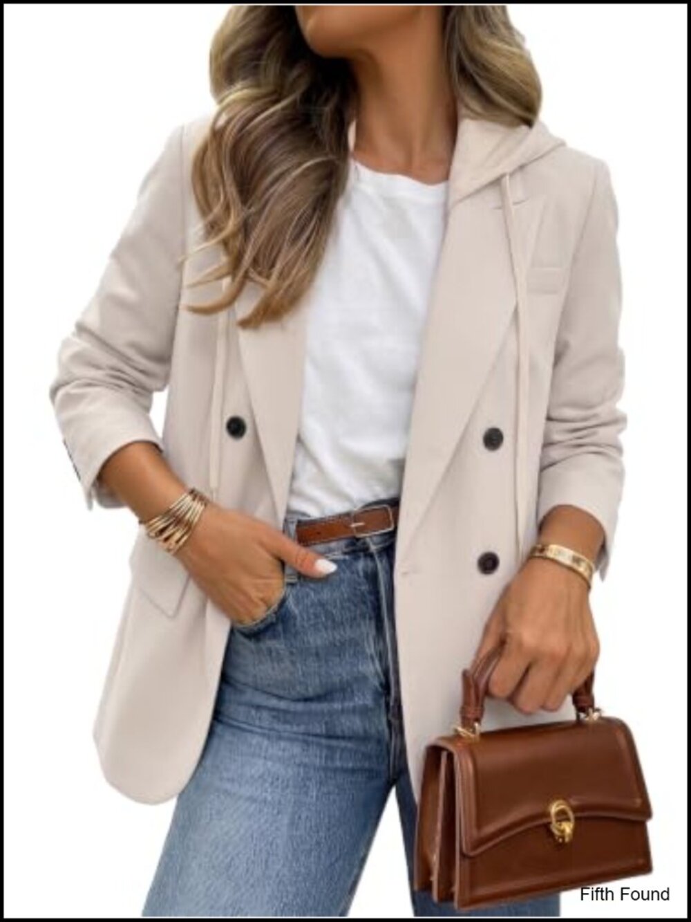 Women's Tweed Hooded Plaid Blazer Jacket Oversized Business Casual